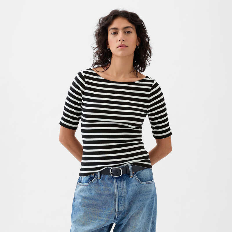 Top GAP Elbow Sleeve Modal Ballet Back Top Black White Stripe