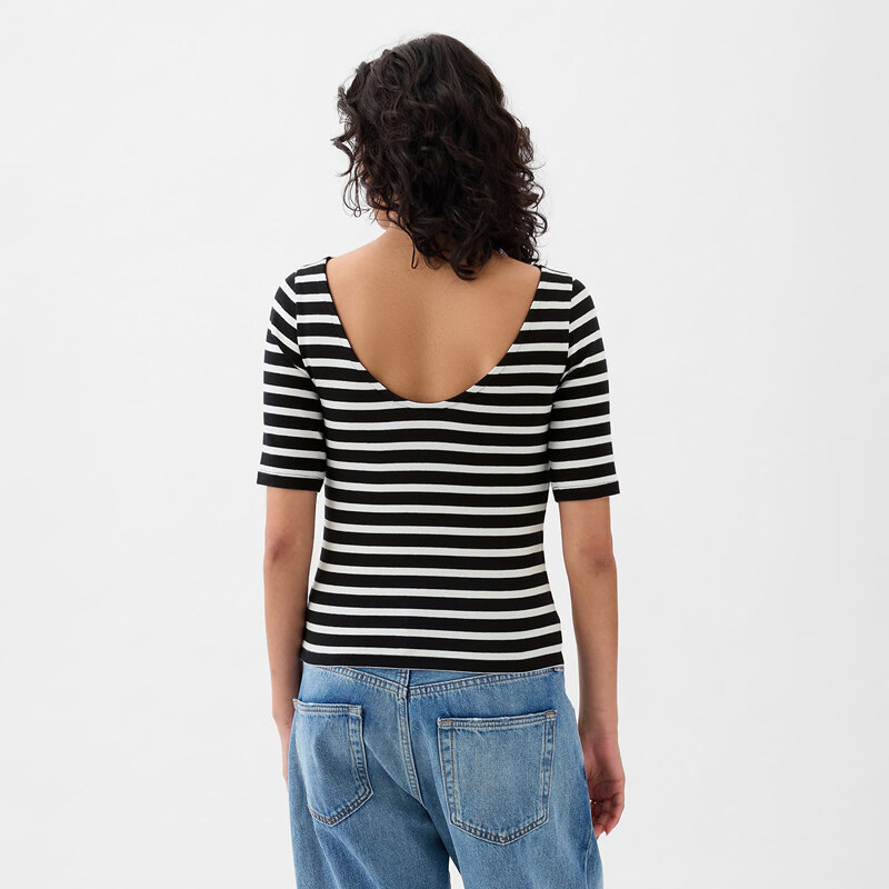 Top GAP Elbow Sleeve Modal Ballet Back Top Black White Stripe