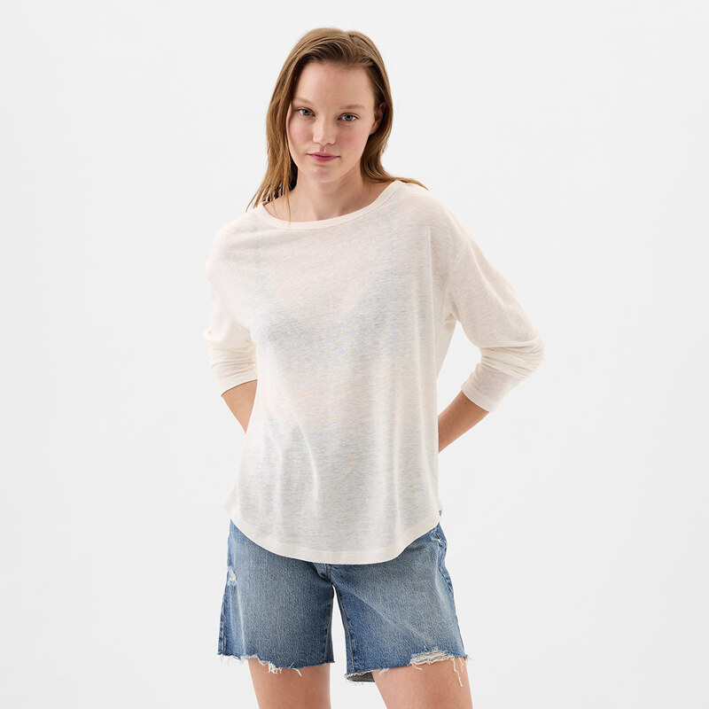 Top GAP Longsleeve Linen Blend Boatneck Top Optic White