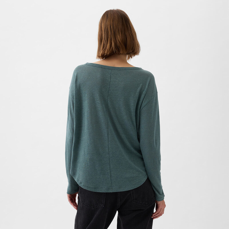 Top GAP Longsleeve Linen Blend Boatneck Top Laurel Wreath Green 17-6