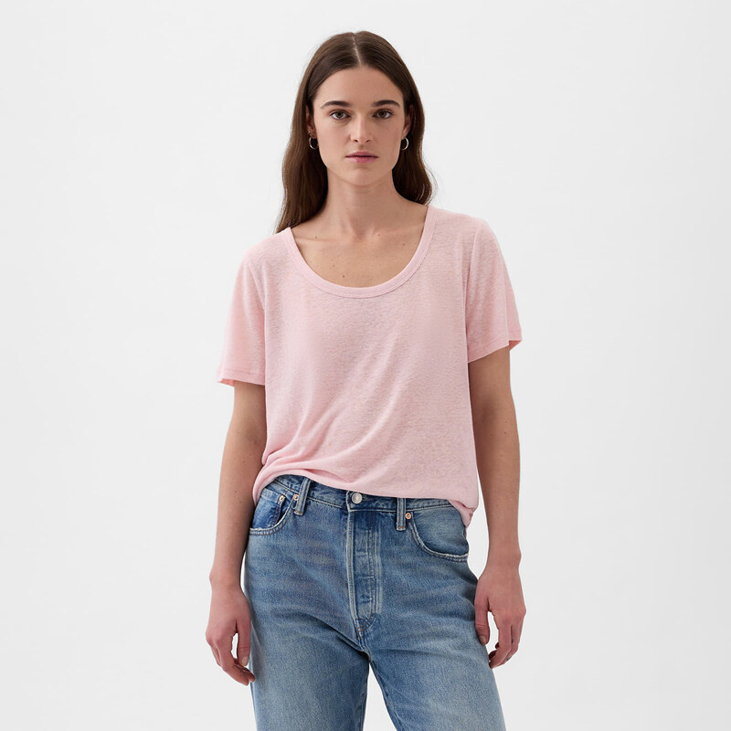 Dámské tričko GAP Shortsleeve Linen Blend Scoop Tee Light Peony