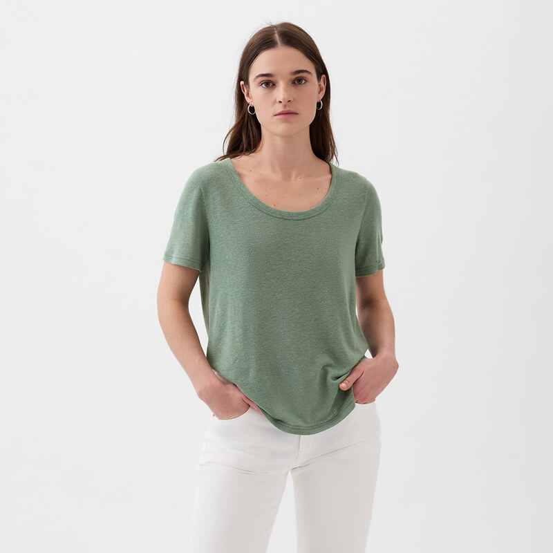 Dámské tričko GAP Shortsleeve Linen Blend Scoop Tee Laurel Wreath Green 17-6