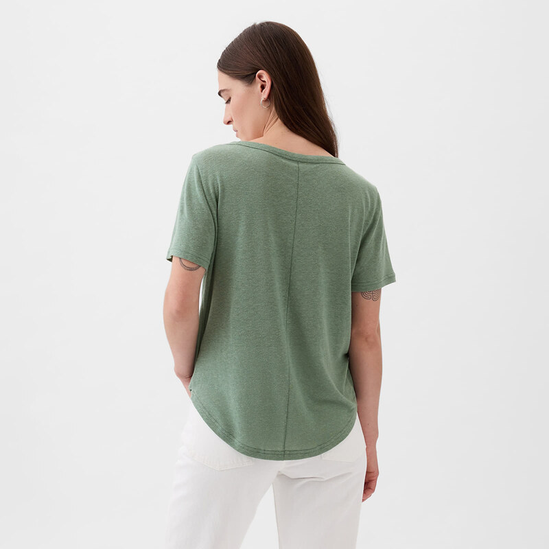 Dámské tričko GAP Shortsleeve Linen Blend Scoop Tee Laurel Wreath Green 17-6