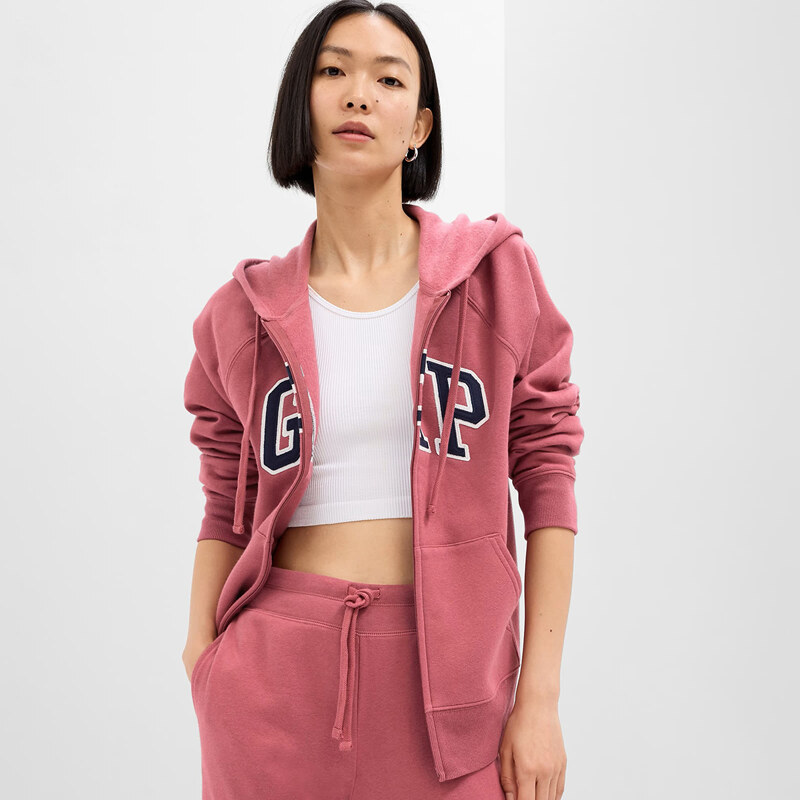 Dámská mikina GAP Fullzip Logo Hoodie Dry Rose