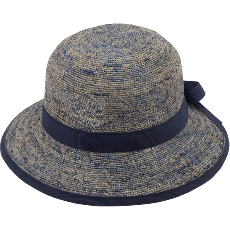 Fiebig Dámský letní nemačkavý slaměný klobouk Cloche - Crochet Cloche Blue Melanž
