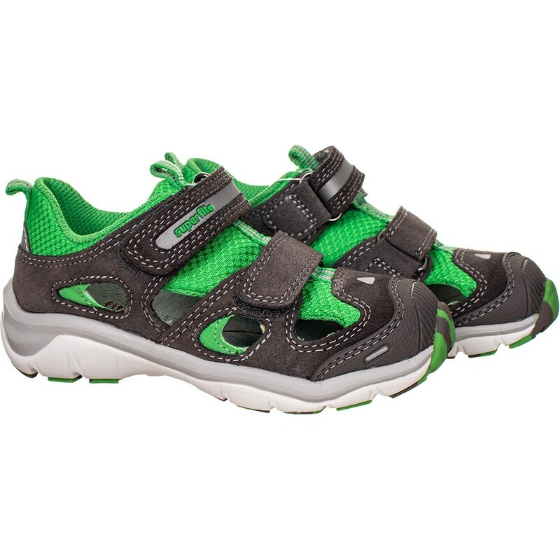 Superfit dětské zdravotní kožené sandály šedé se zelenou