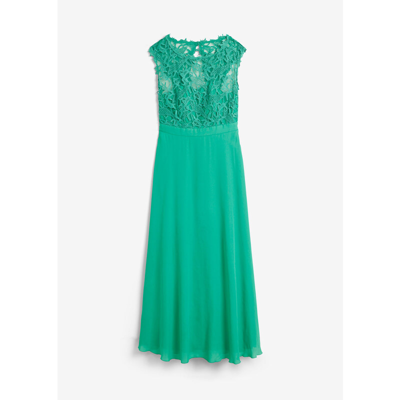 bonprix Dlouhé večerní šaty s krajkou Zelená