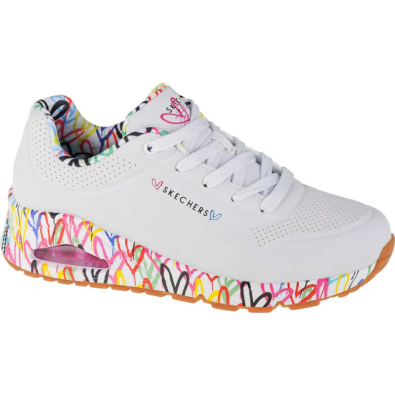Bílé tenisky s barevnou platformou Skechers Uno-Loving Love Bílá