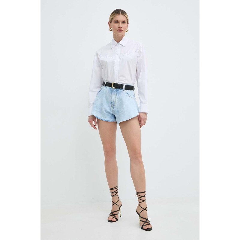 Džínové šortky Pinko dámské, hladké, high waist, 100395 A1MS