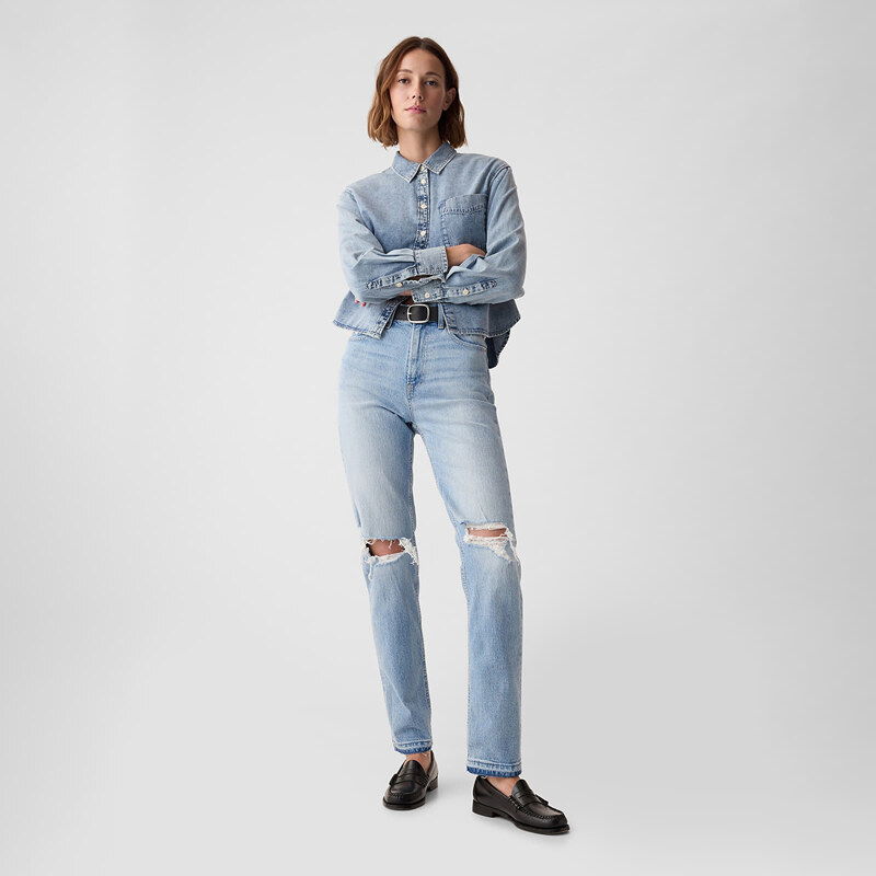 Kalhoty GAP Denim Pants Straight - High Rise Medium Vintage