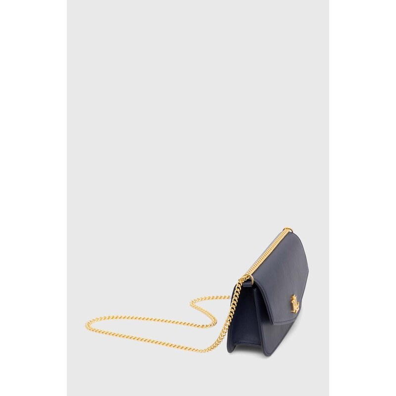 Kožená kabelka Lauren Ralph Lauren tmavomodrá barva