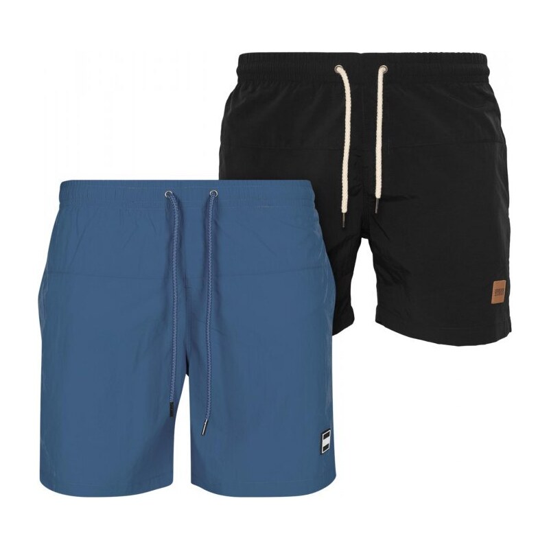 Černé a modré pánské koupací kraťasy Urban Classics Block 2-pack