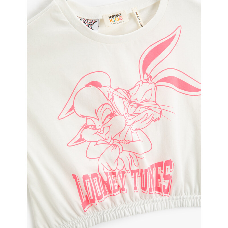 Koton Lola Bunny And Bugs Bunny Crop T-Shirt Licensed Short Sleeve Crew Neck Cotton