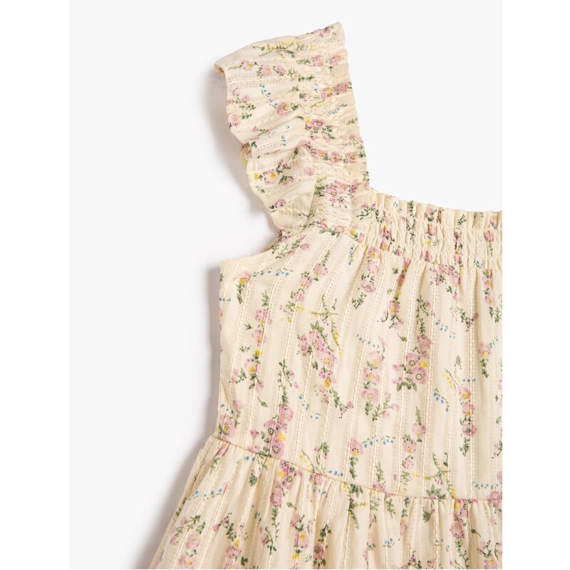 Koton Floral Dress Midi Size Cotton Lined Thick Straps Ruffle Detailed