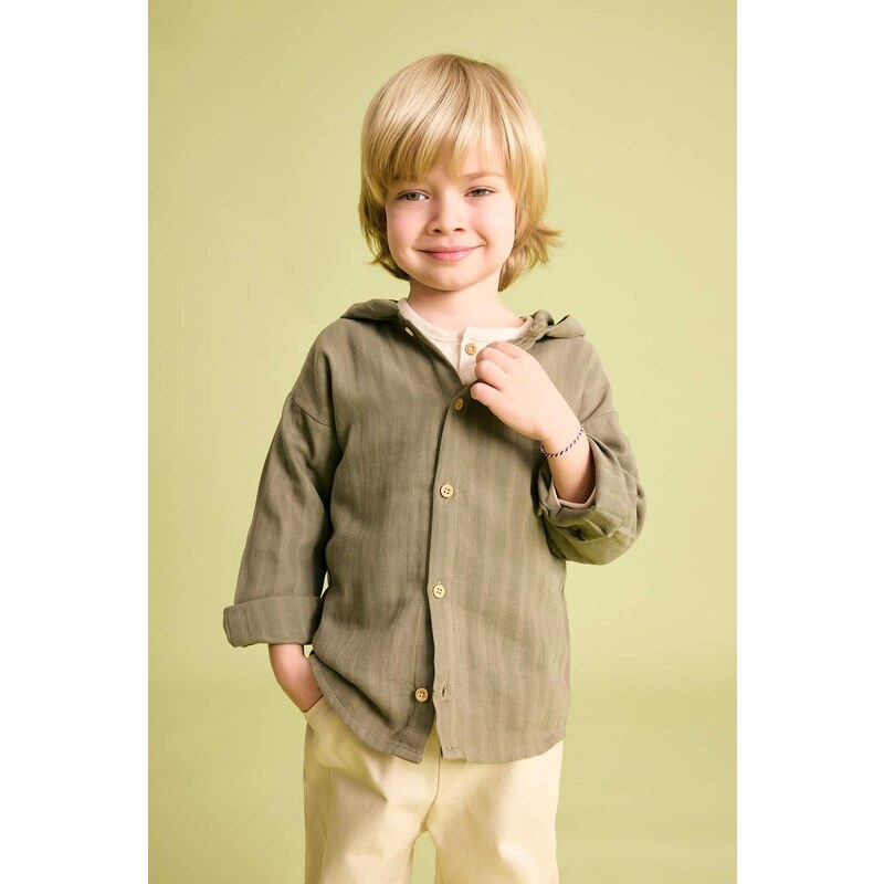 DEFACTO Baby Boy Hooded Textured Long Sleeve Shirt