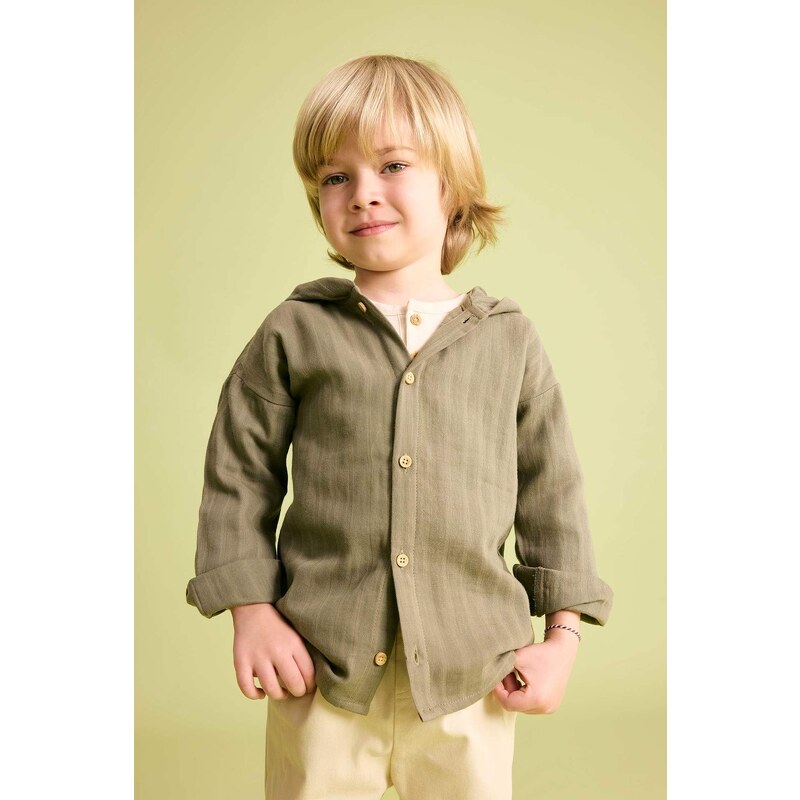 DEFACTO Baby Boy Hooded Textured Long Sleeve Shirt