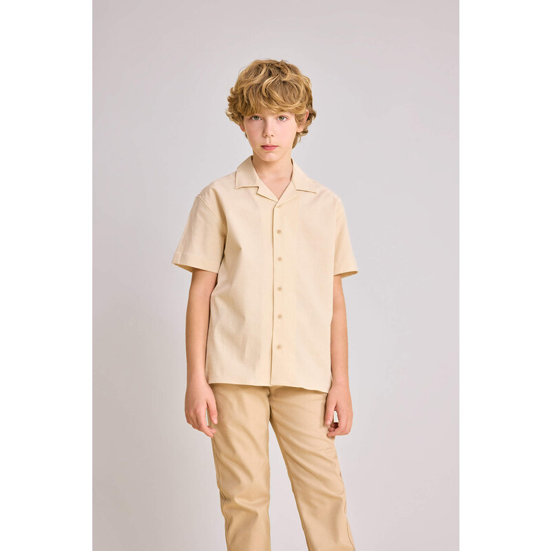 DEFACTO Boy Oversize Fit Polo Neck Waffle Shirt