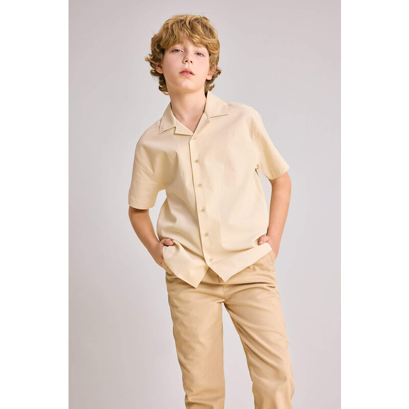 DEFACTO Boy Oversize Fit Polo Neck Waffle Shirt