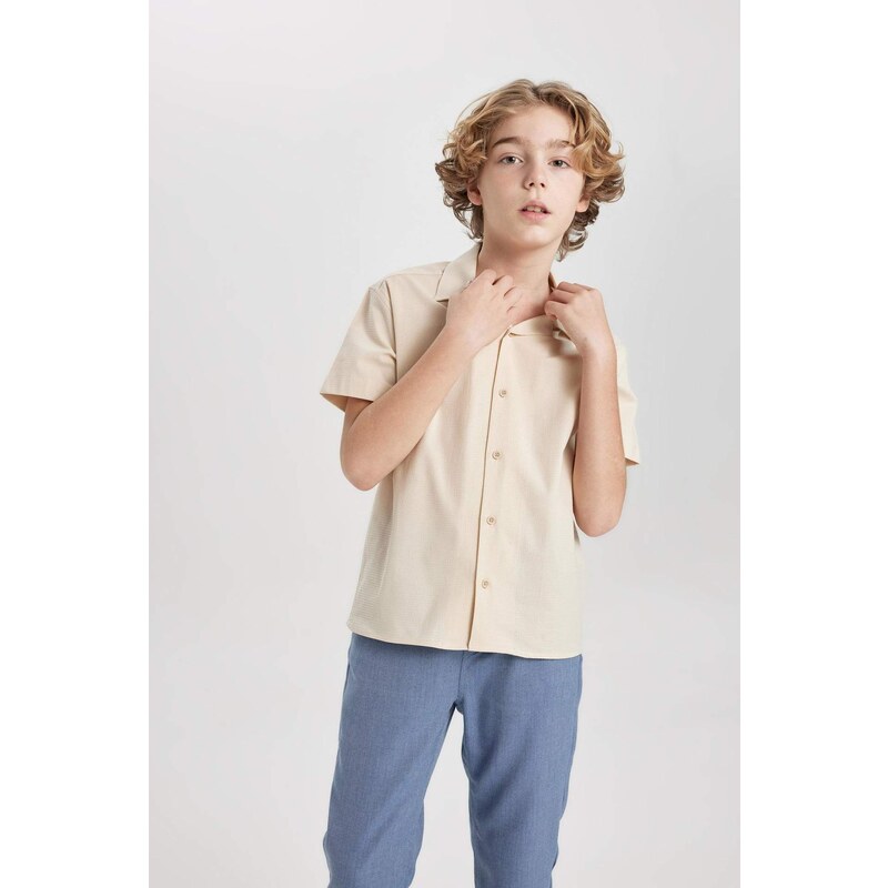 DEFACTO Boy Oversize Fit Polo Neck Waffle Shirt