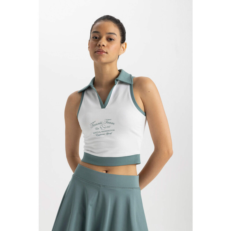 DEFACTO Crop Top Polo Collar Sleeveless Undershirt