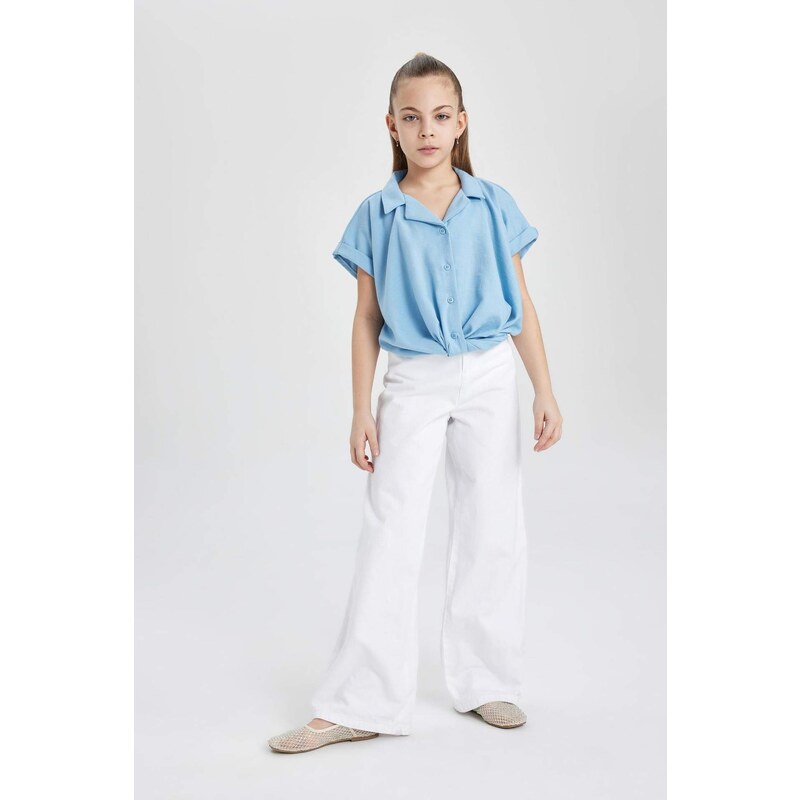 DEFACTO Girl Cotton Short Sleeve Crop Shirt