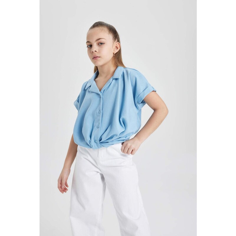 DEFACTO Girl Cotton Short Sleeve Crop Shirt