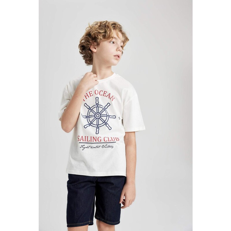 DEFACTO Boy Oversize Fit Crew Neck Printed T-Shirt