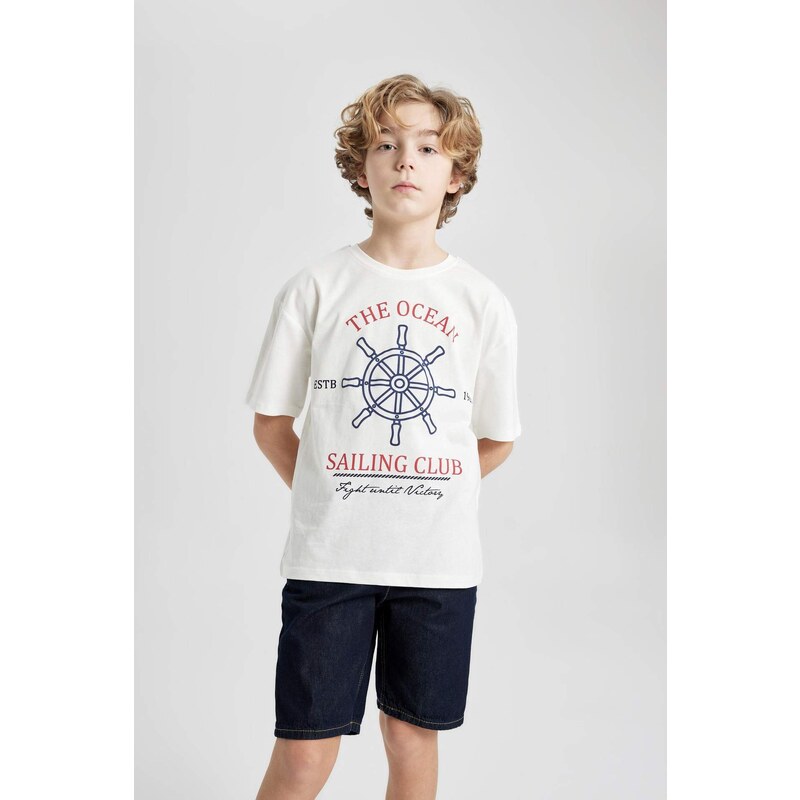 DEFACTO Boy Oversize Fit Crew Neck Printed T-Shirt