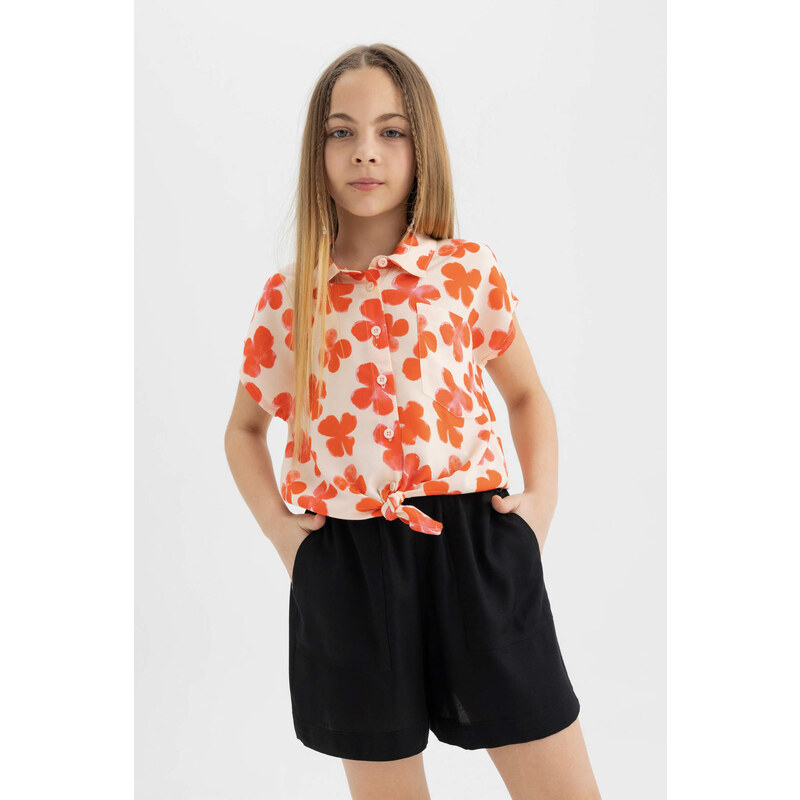 DEFACTO Girl Patterned Short Sleeve Crop Shirt