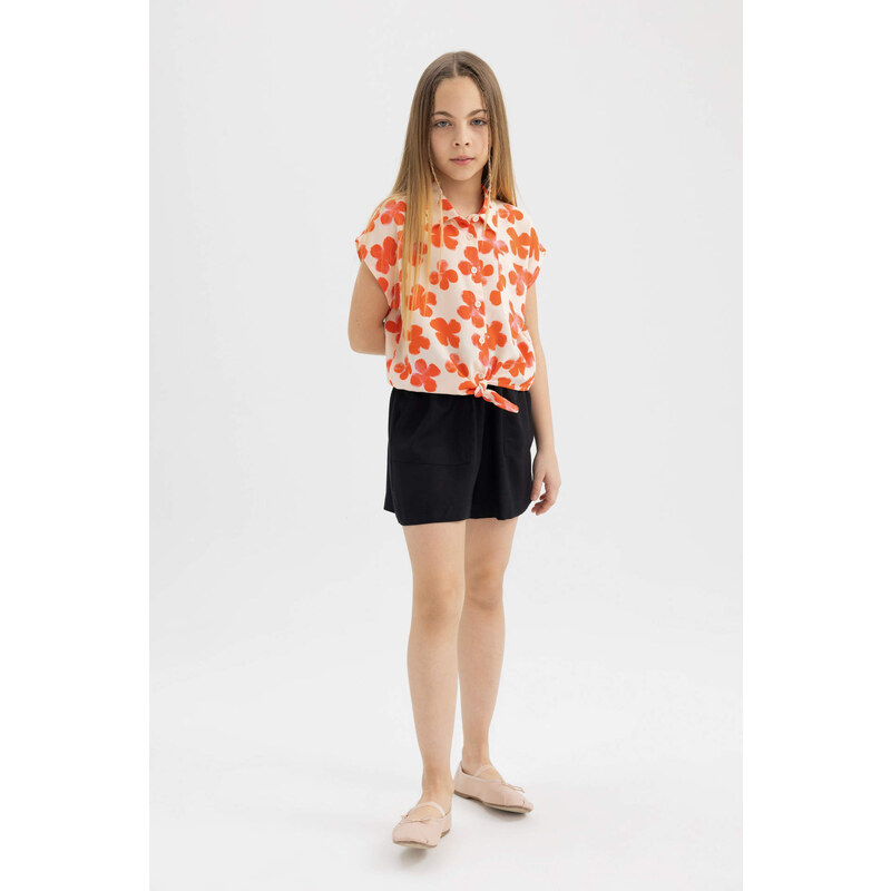 DEFACTO Girl Patterned Short Sleeve Crop Shirt