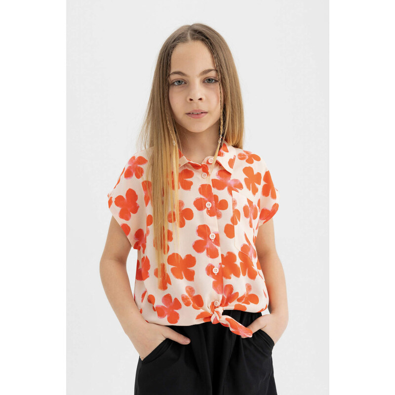 DEFACTO Girl Patterned Short Sleeve Crop Shirt