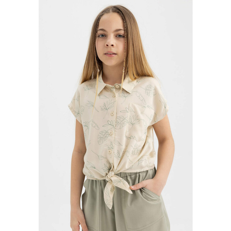 DEFACTO Girl Patterned Short Sleeve Crop Shirt