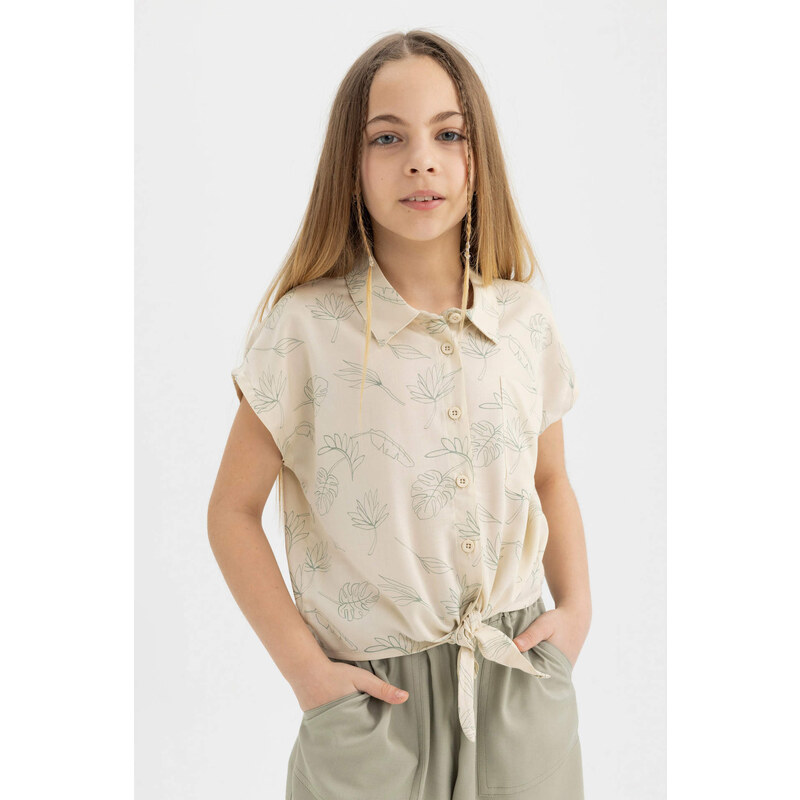 DEFACTO Girl Patterned Short Sleeve Crop Shirt