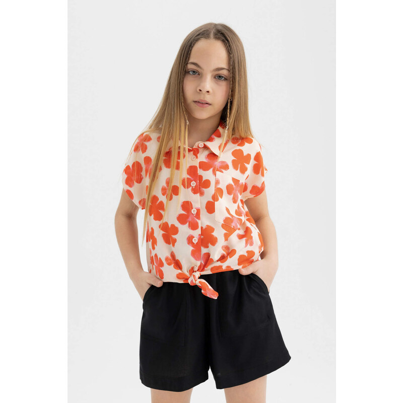 DEFACTO Girl Patterned Short Sleeve Crop Shirt