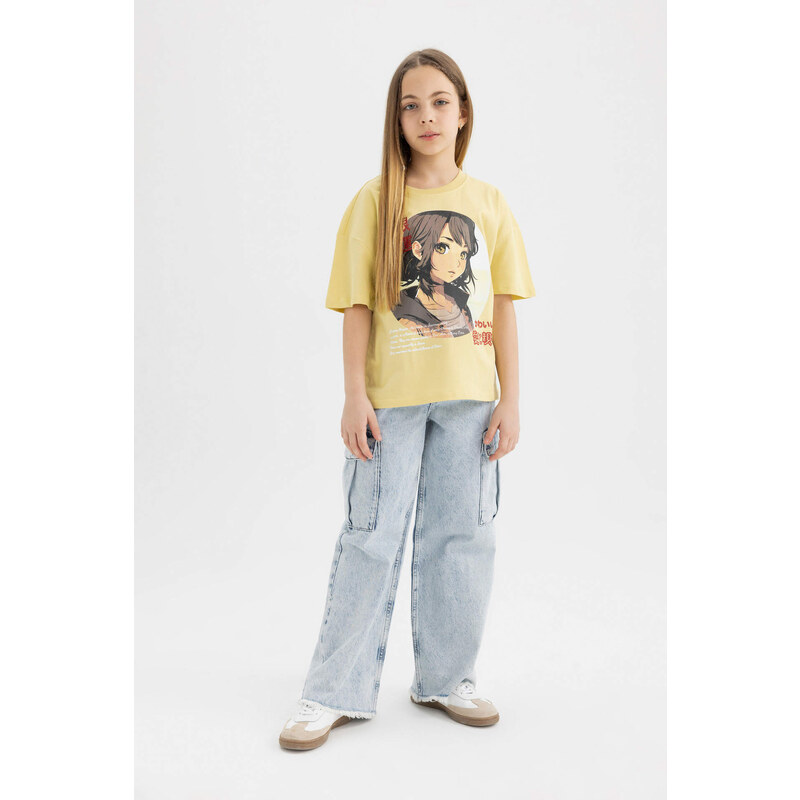 DEFACTO Girl Oversize Fit Printed Short Sleeve T-Shirt