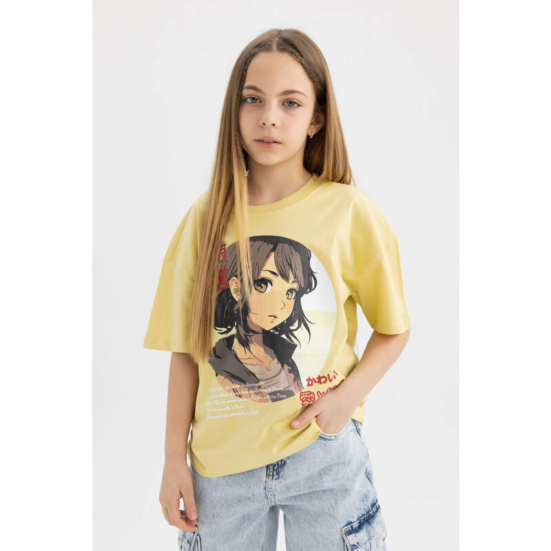 DEFACTO Girl Oversize Fit Printed Short Sleeve T-Shirt