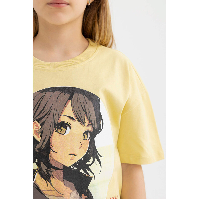 DEFACTO Girl Oversize Fit Printed Short Sleeve T-Shirt