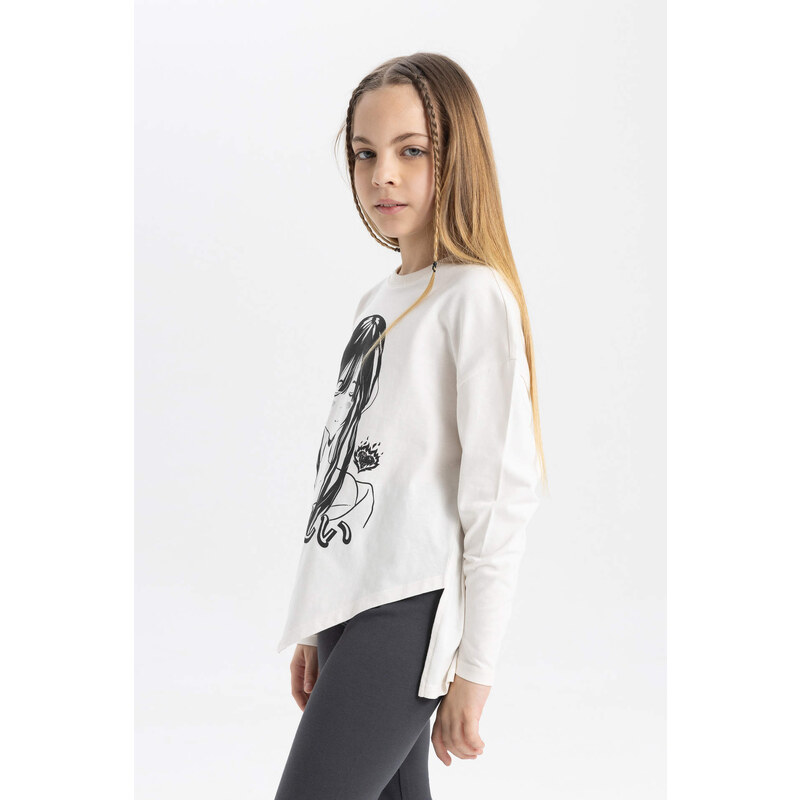 DEFACTO Girl Oversize Fit Crew Neck Combed Cotton T-Shirt