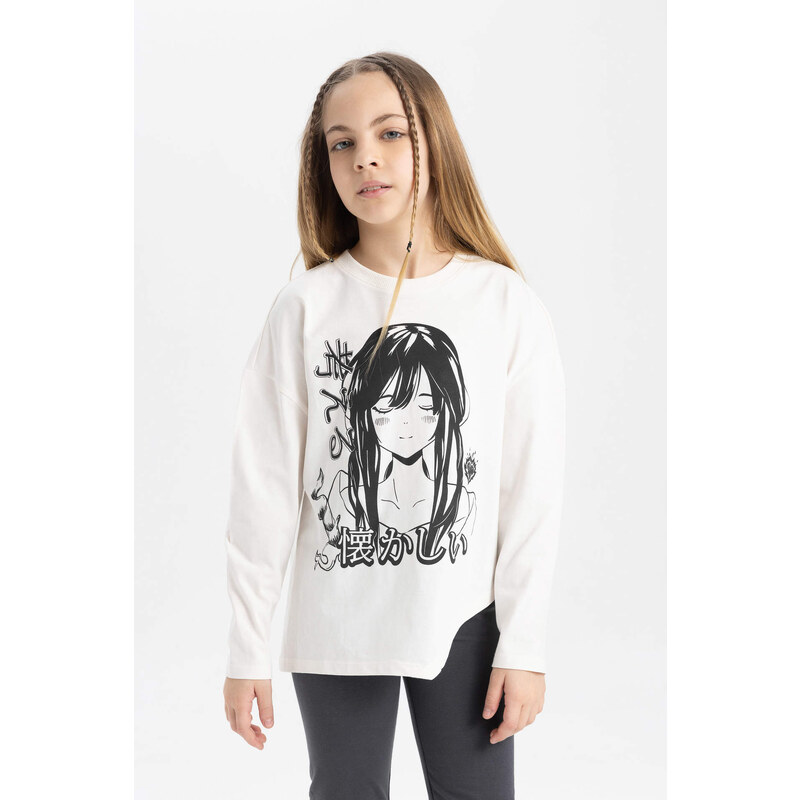 DEFACTO Girl Oversize Fit Crew Neck Combed Cotton T-Shirt