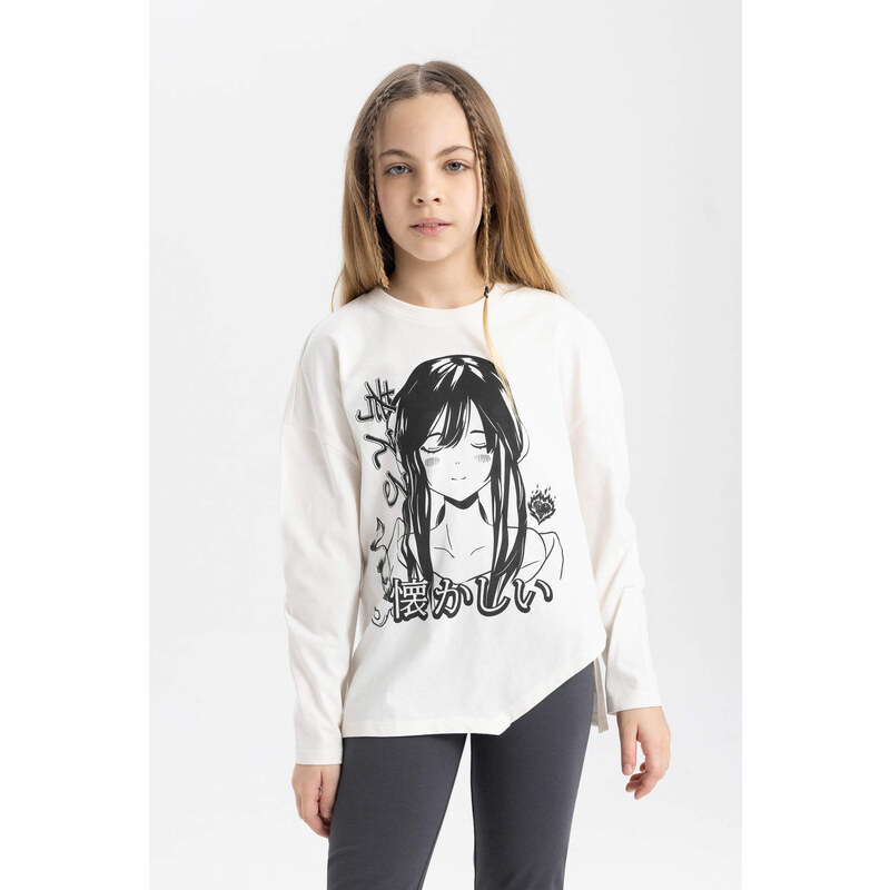 DEFACTO Girl Oversize Fit Crew Neck Combed Cotton T-Shirt