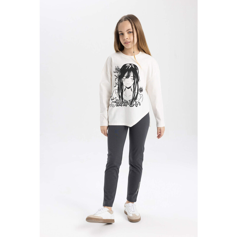 DEFACTO Girl Oversize Fit Crew Neck Combed Cotton T-Shirt