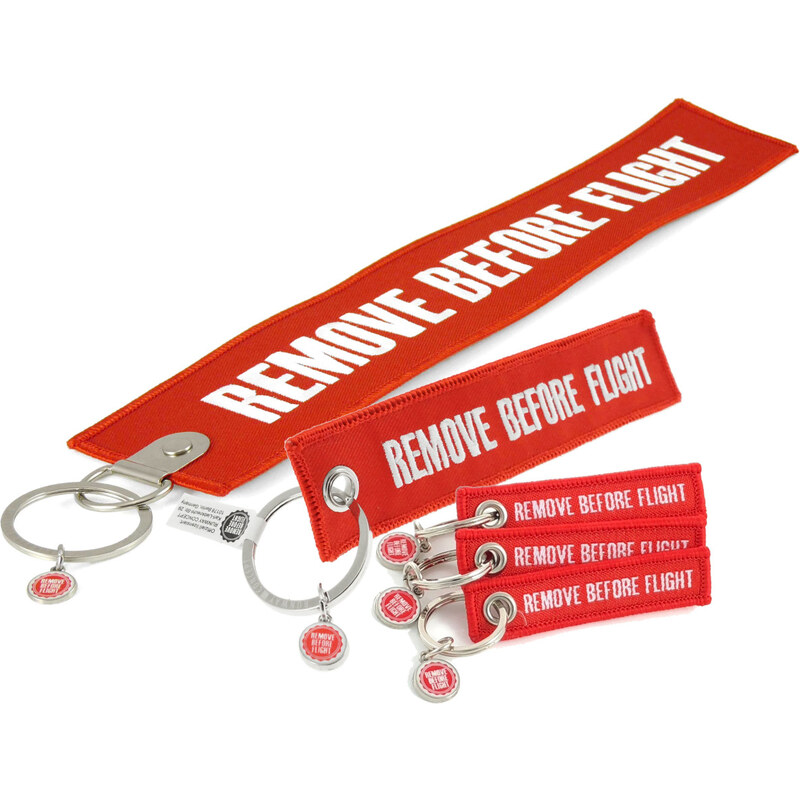 RBF ORIGINALS Sada klíčenek Remove Before Flight 5 ks červené
