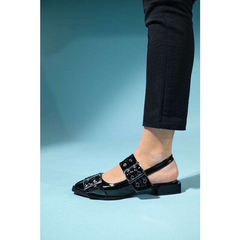 LuviShoes PALOMA Black Patent Leather Buckle Women's Sandals