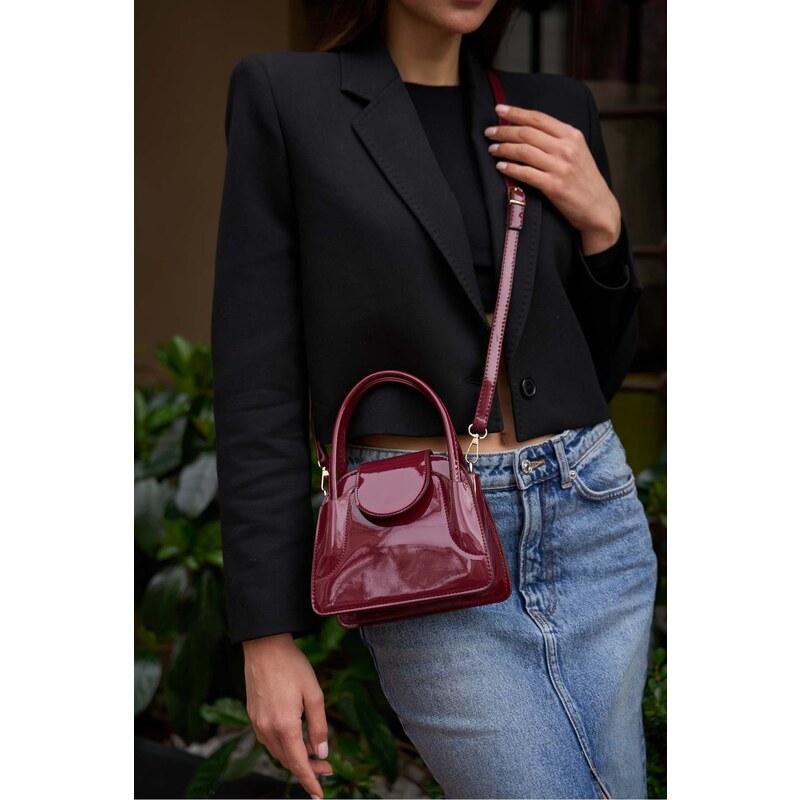 Madamra Burgundy Patent Leather Women's Maja Clamshell Mini City Women's Bag -
