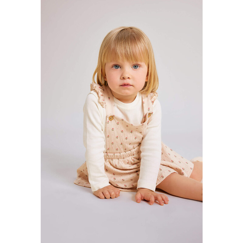 DEFACTO Baby Girl Floral Long Sleeve T-Shirt Dress 2 Piece Set