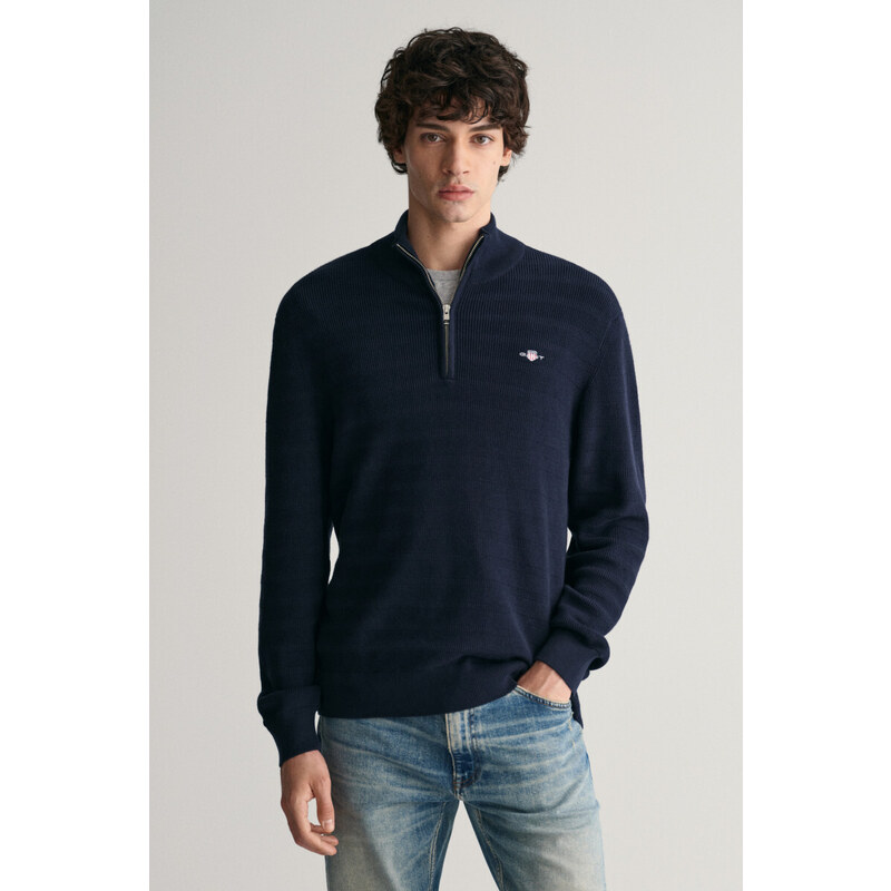 SVETR GANT STRIPE TEXTURED COTTON H-ZIP modrá S