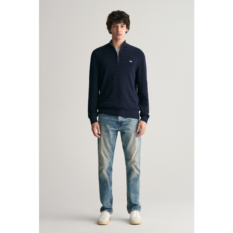 SVETR GANT STRIPE TEXTURED COTTON H-ZIP EVENING BLUE