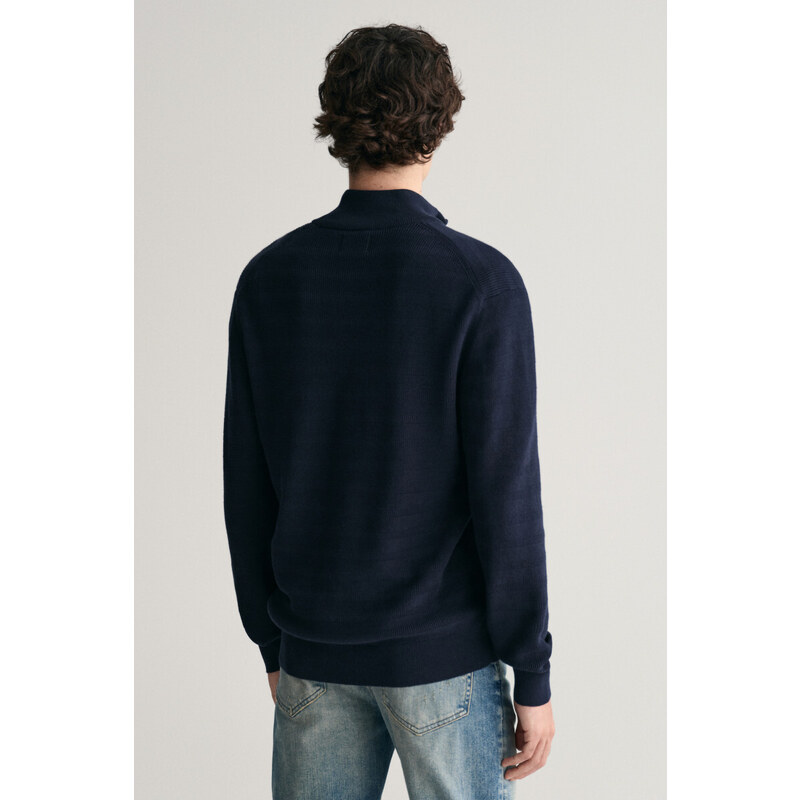 SVETR GANT STRIPE TEXTURED COTTON H-ZIP EVENING BLUE