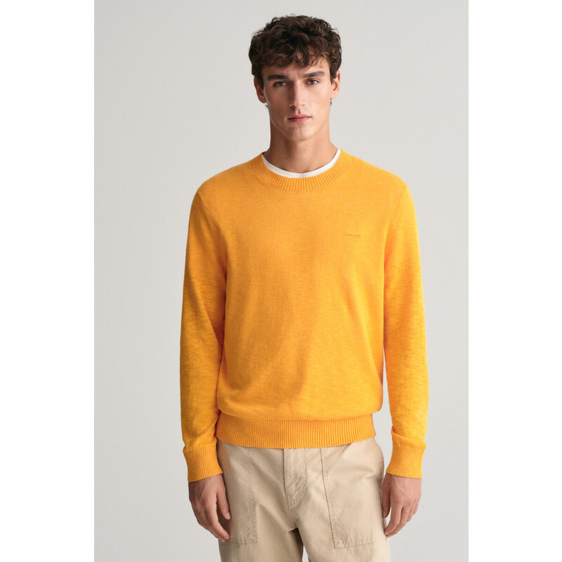 SVETR GANT COTTON LINEN C-NECK MEDAL YELLOW
