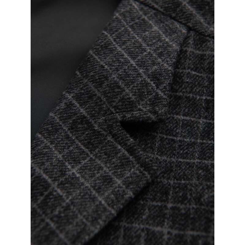 Ombre Clothing Pánská vesta z vlněné směsi s kostkovanými klopami - grafitová V1 OM-BLZV-0110